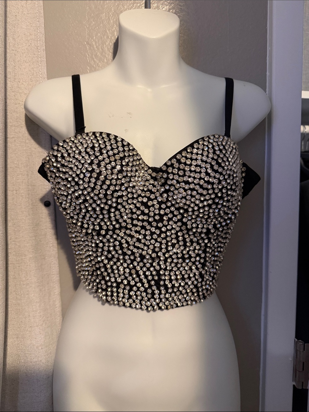 Windsor Embellished black Rhinestone Diva Cropped Corset Bustier with Bling